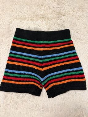 Black Crochet Stripe Knit Shorts